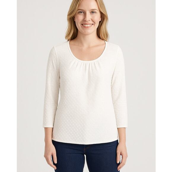 J Crew Shirt White Medium Clip Dot Poet Sleeve 2022 Scoop Neck Top BJ110 - Picture 1 of 10